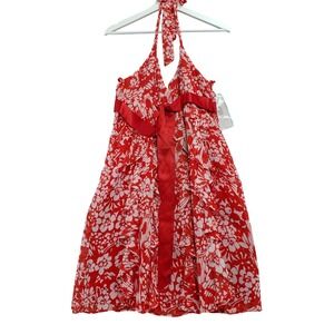Eliza J New York Red Floral Halter Neck Ruffle Dress Size 10 Cottage